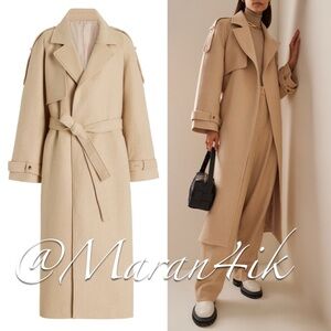 The Frankie Shop Suzanne Belted Wool-Blend Felt Trench Coat in Beige (XS/S)